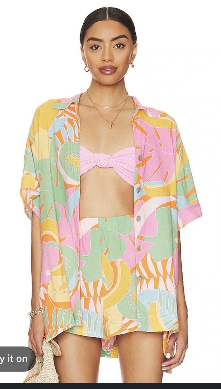 Show Me Your Mumu Ciao Oversized Button Down Shirt And Shorts M/L Fruit